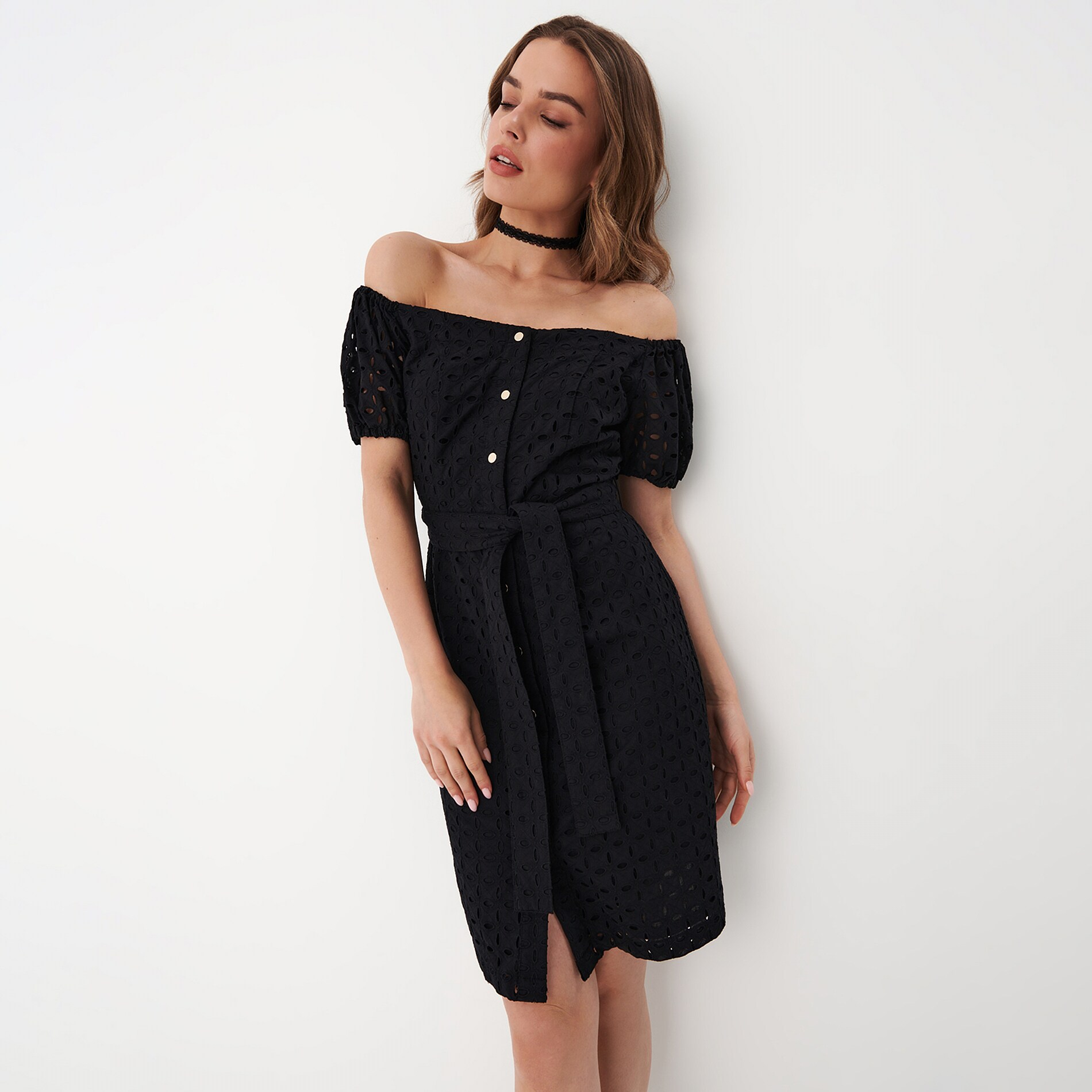 Mohito - rochie mini cu decolteu carmen - negru