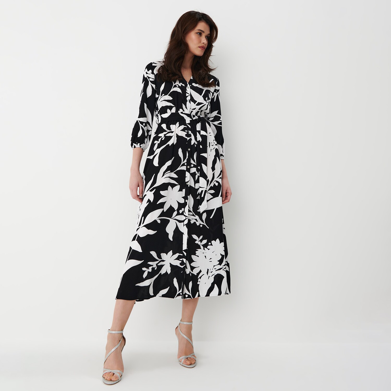 Mohito - rochie midi cămașă cu imprimeu floral - negru