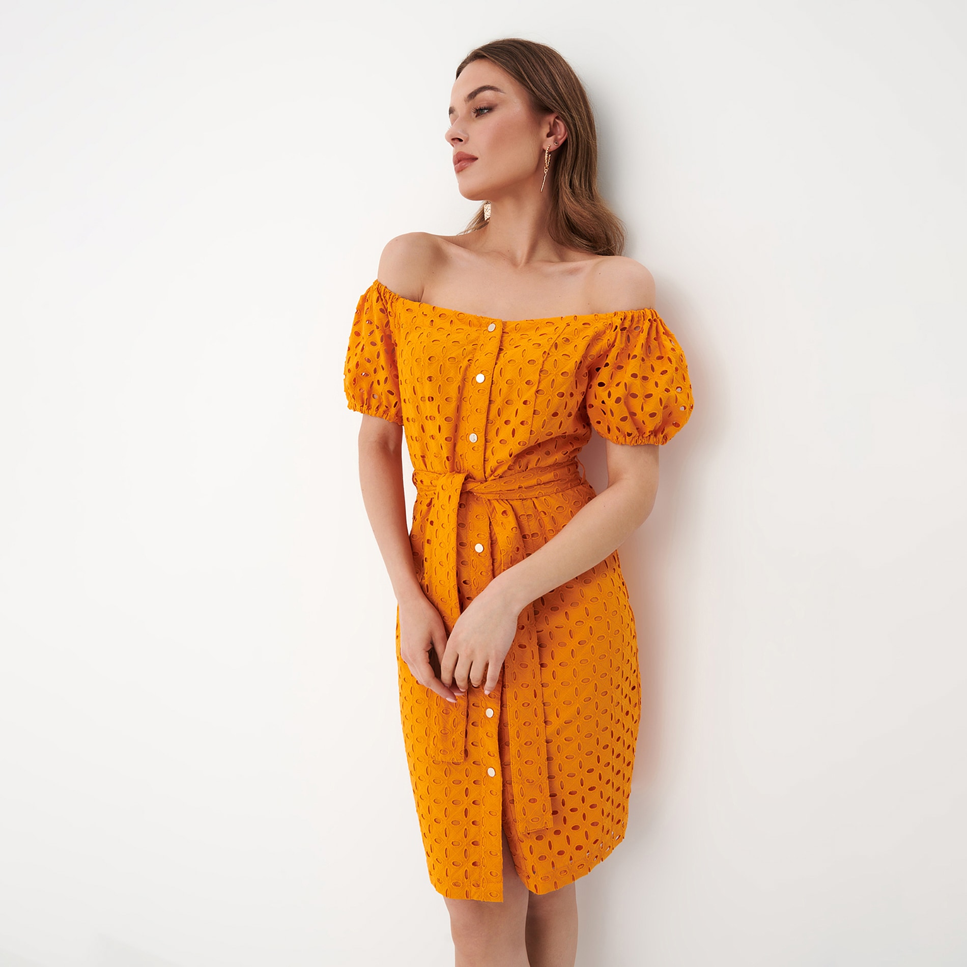 Mohito - rochie mini cu decorațiuni ajurate - oranj