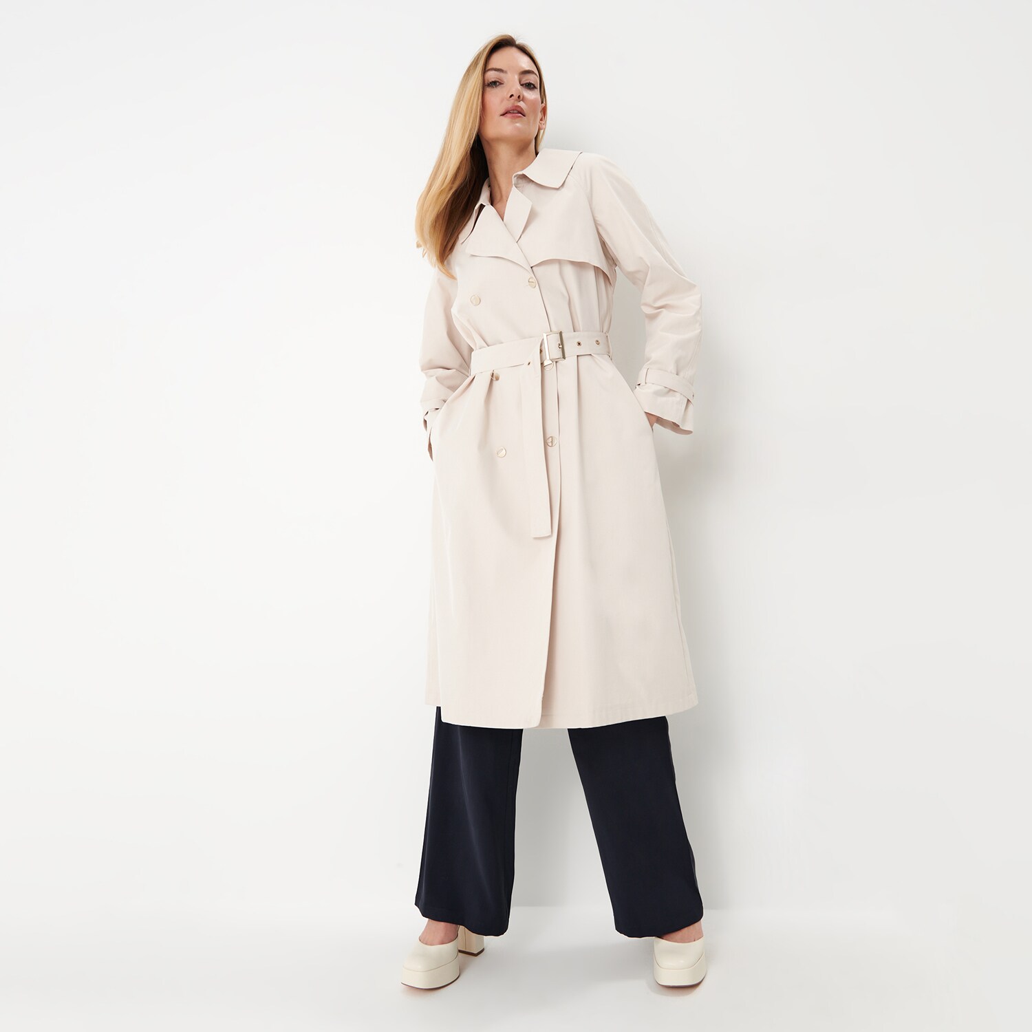 Mohito - trench cu curea - ivory