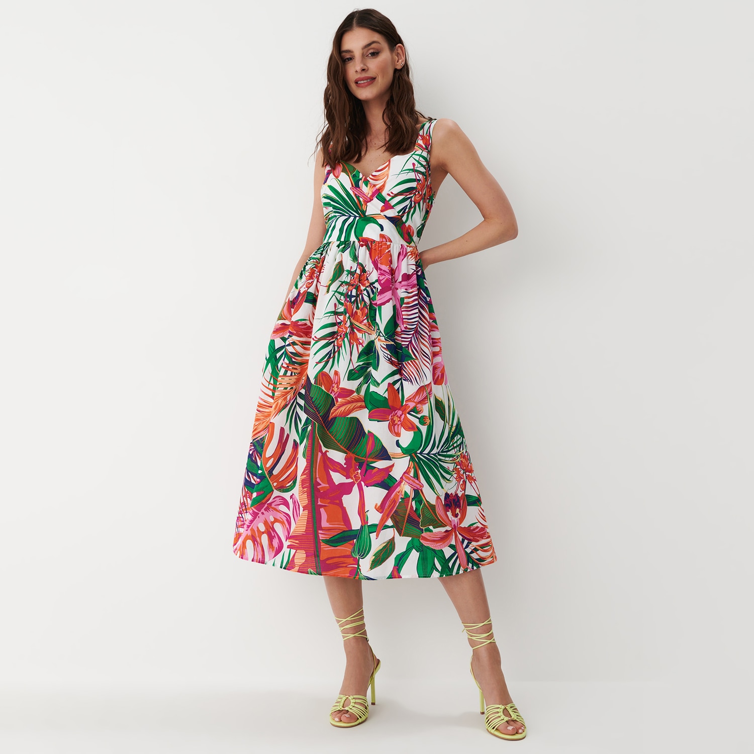 Mohito - rochie midi colorată cu bretele largi - roz