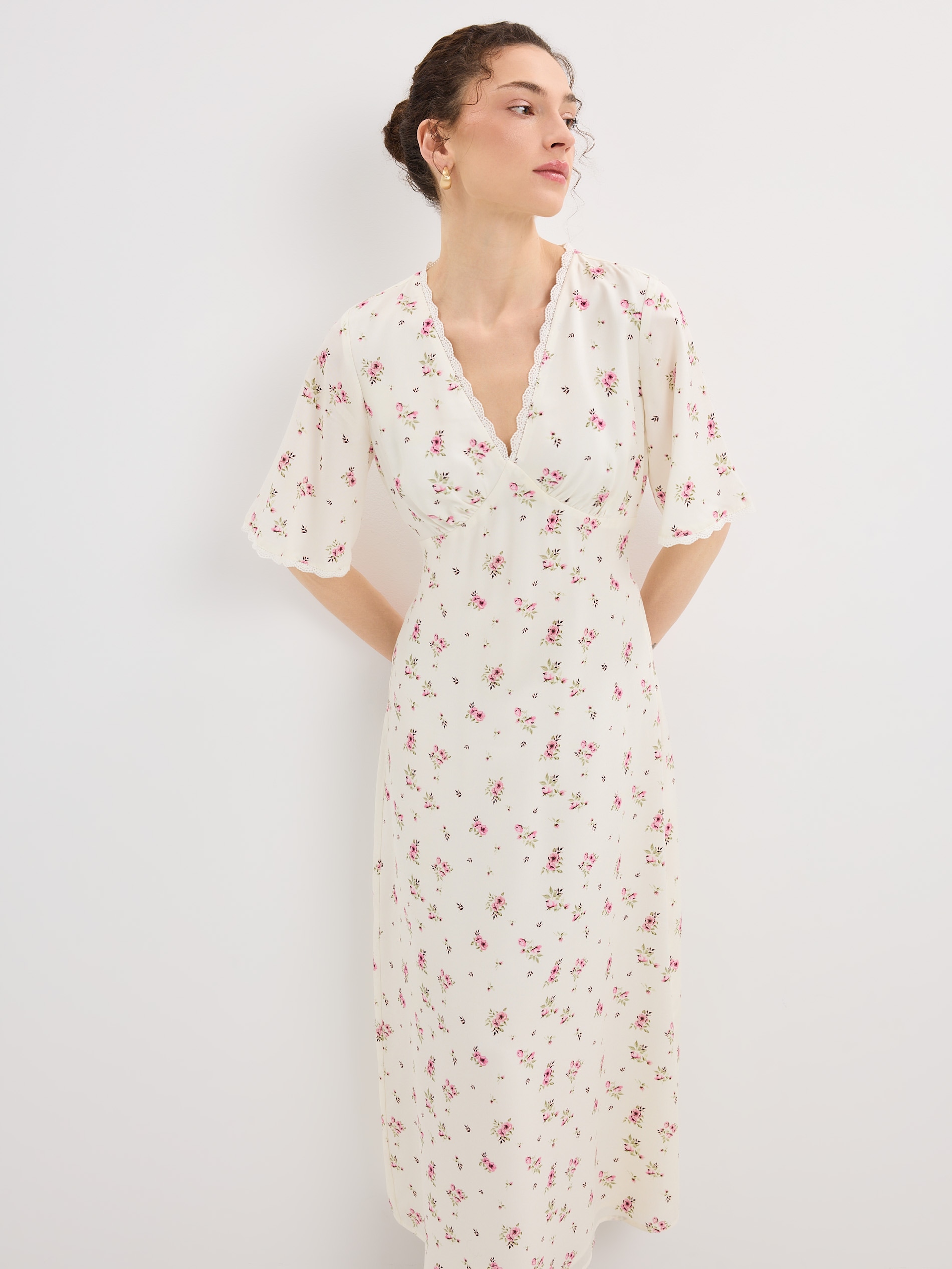 Midi haljina s kratkim rukavima - krem - MOHITO - original2