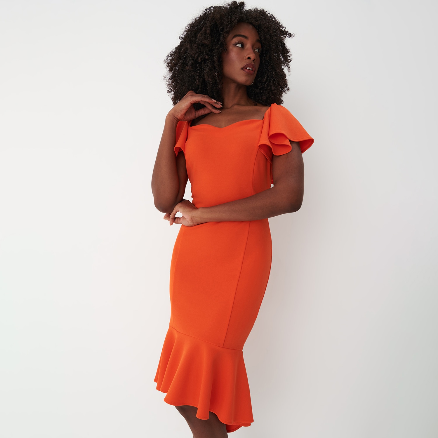Mohito - rochie midi cu volane - oranj