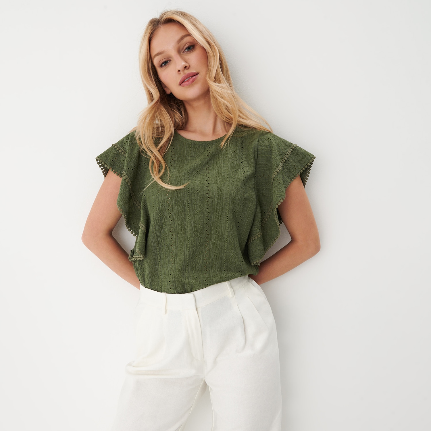 Mohito - bluză verde cu model dantelat - kaki