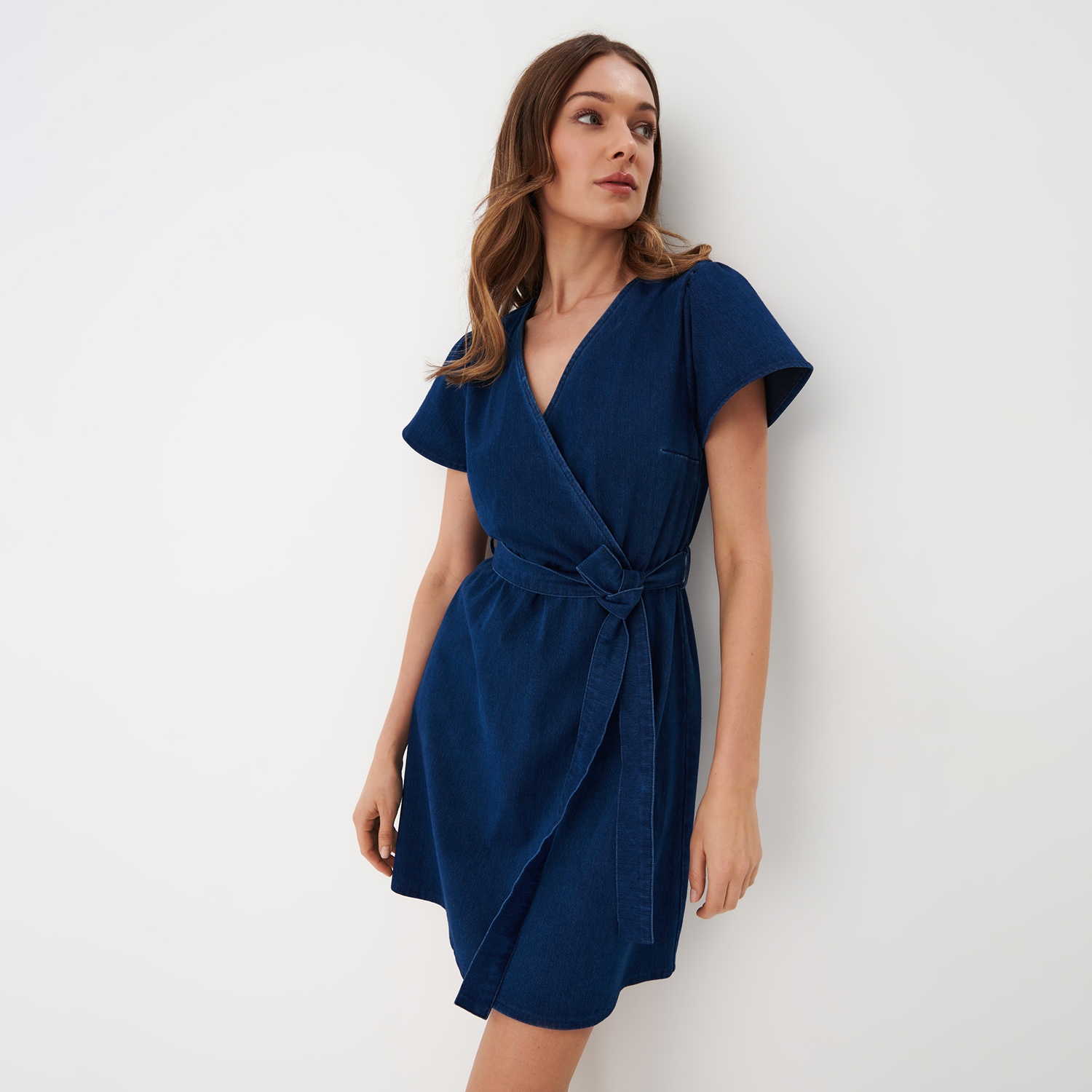 Mohito - rochie mini din denim cu mânecă scurtă - albastru