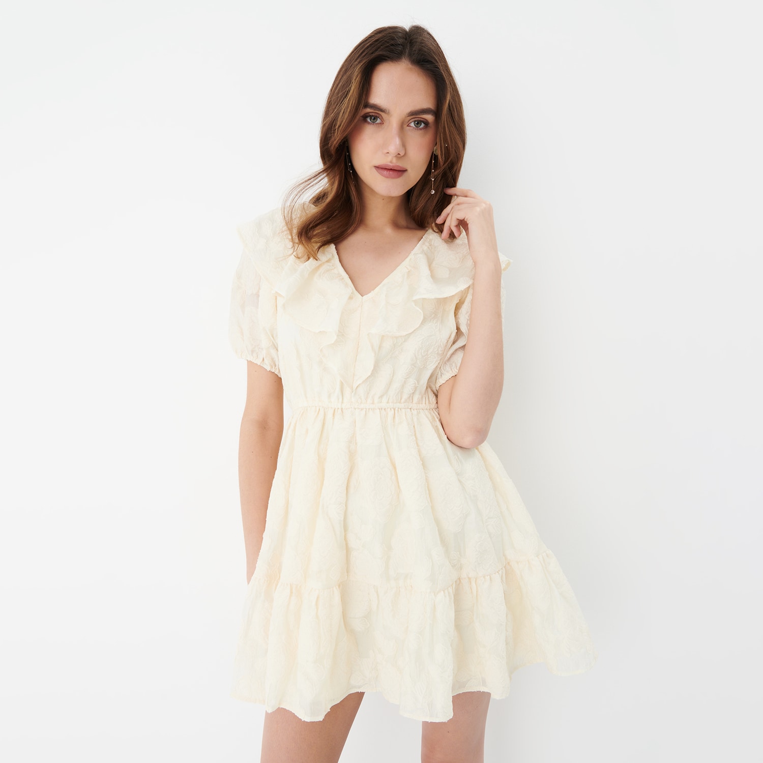 Mohito - rochie mini cu volane decorative - galben