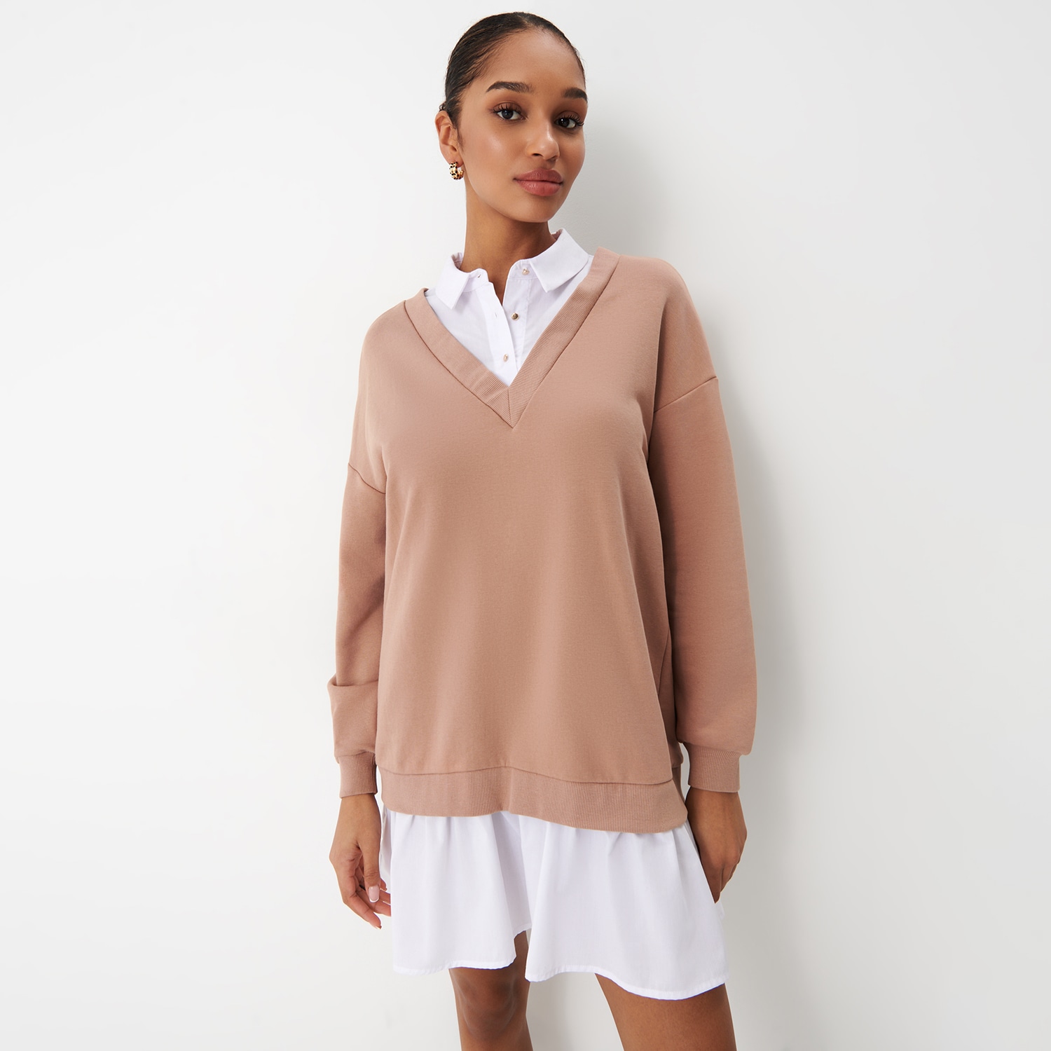 Mohito – Rochie-tricou mini cu guler – Bej All > dresses 2023-10-04