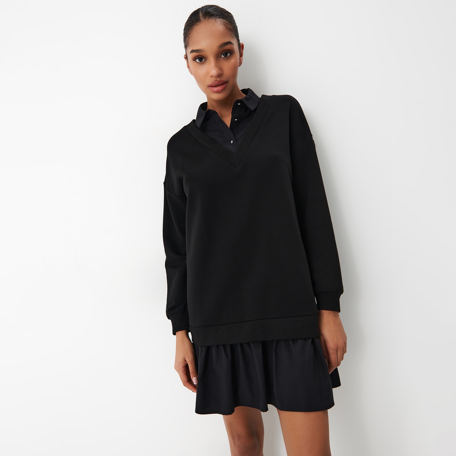 Mohito – Rochie-bluză mini neagră, cu guler – Negru All > dresses 2023-10-04