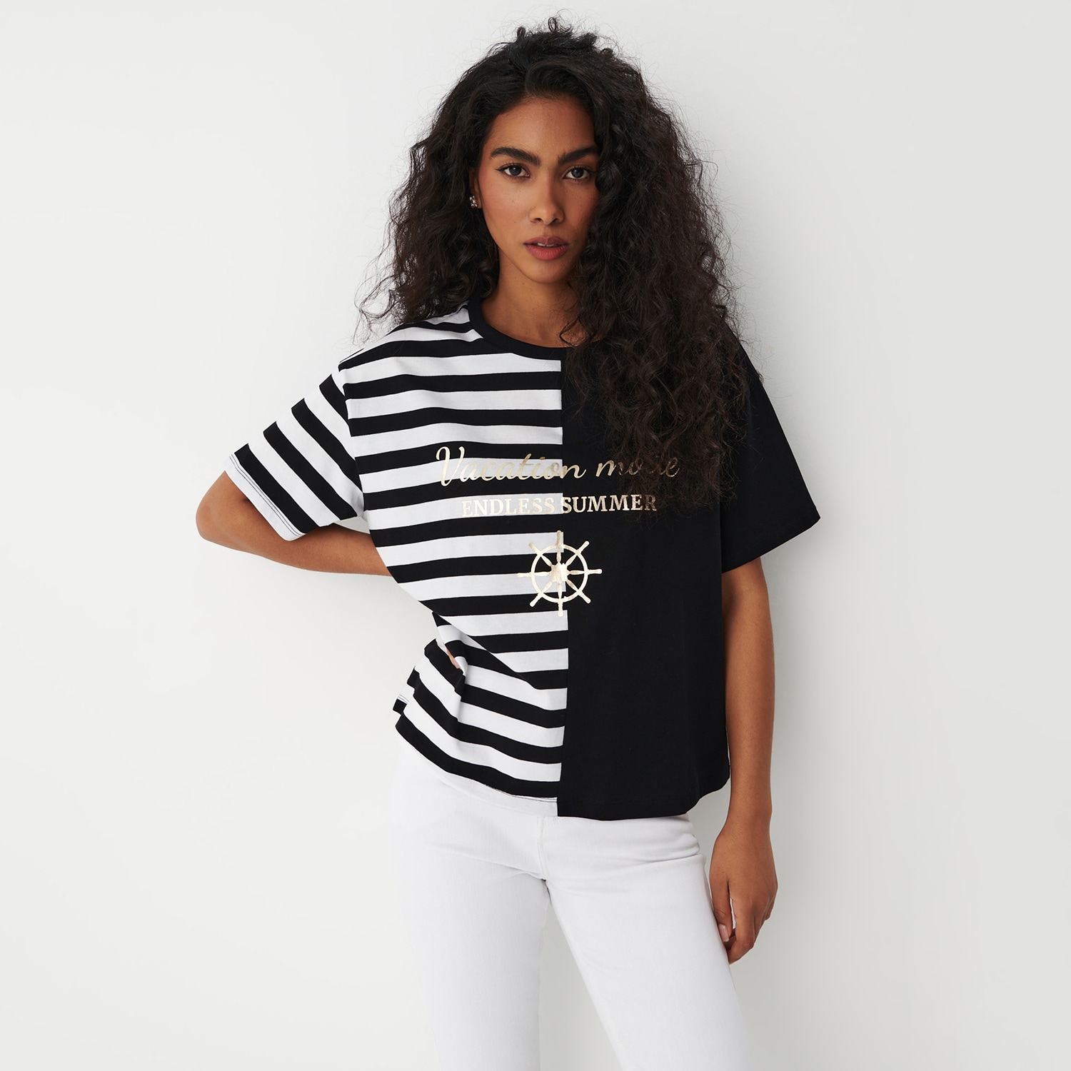 Mohito - tricou bicolor cu imprimeu - negru