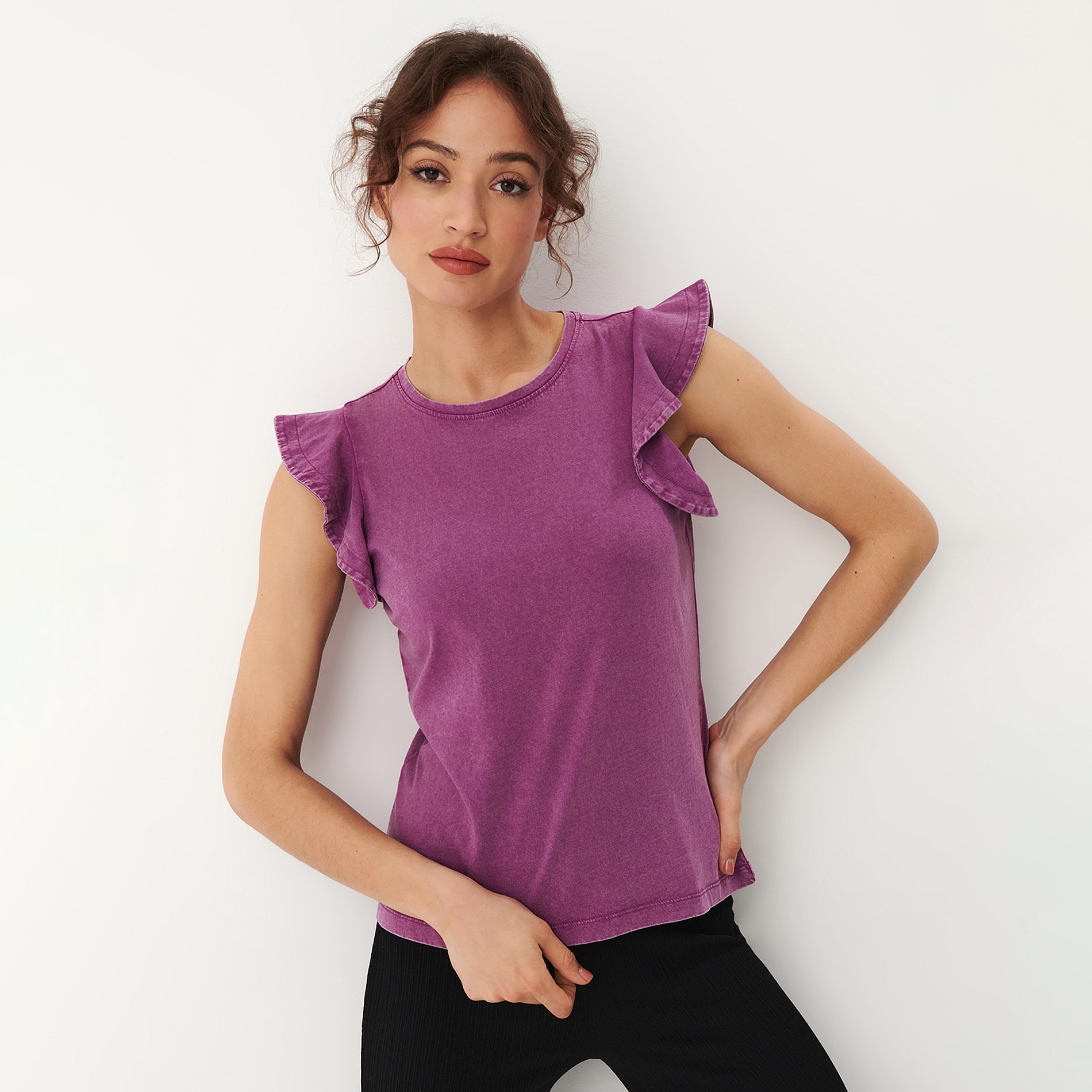 Mohito - tricou cu volane - violet