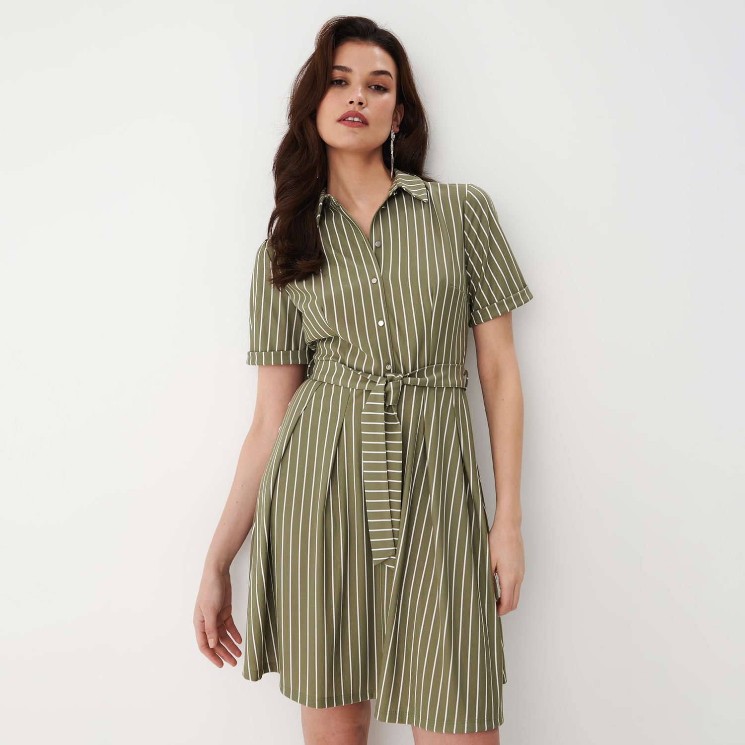 Mohito - rochie tip cămașă, mini în dungi - verde