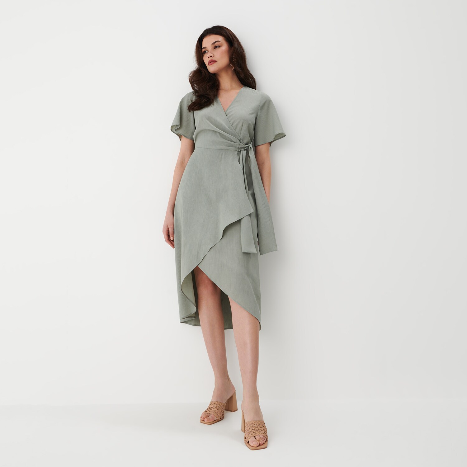 Mohito - rochie midi cu legare decorativă - kaki