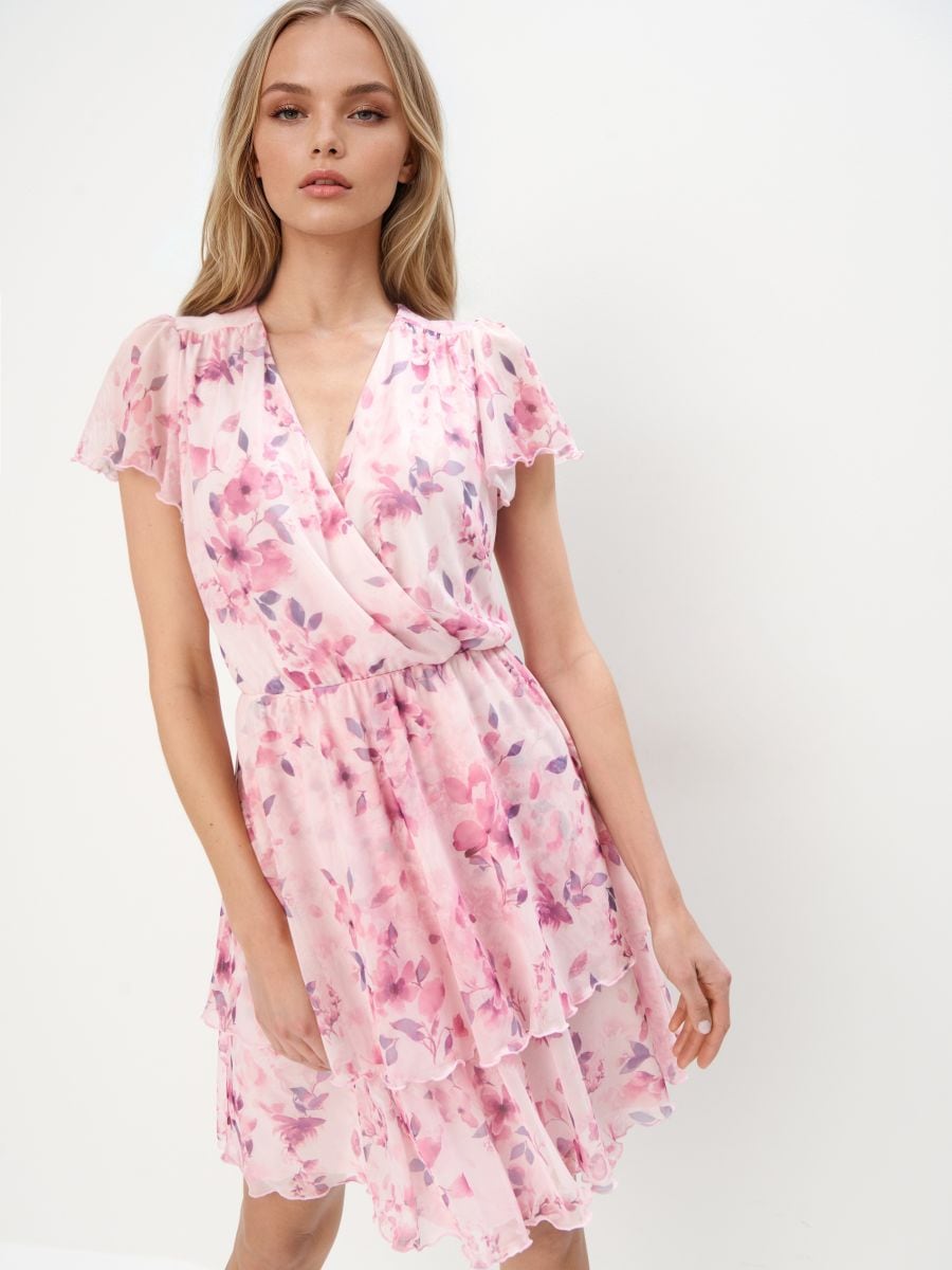 Rochie mini cu flori - Roz - MOHITO