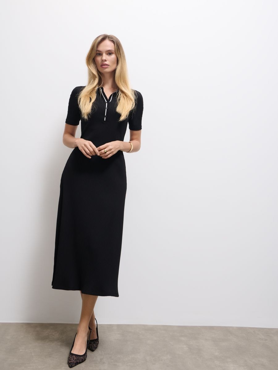 Sukienka midi z kołnierzykiem polo Sukienka midi z kołnierzykiem polo - czarny - MOHITO