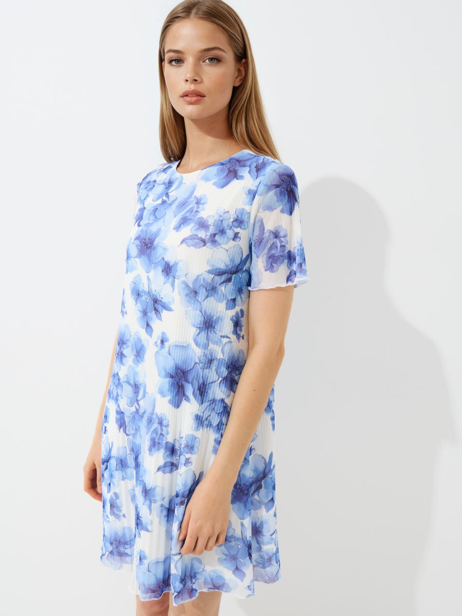 Rochie mini cu flori - Bleu - MOHITO