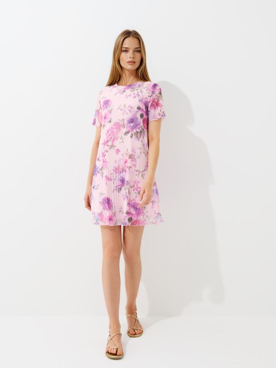 Rochie mini cu flori - Roz - MOHITO