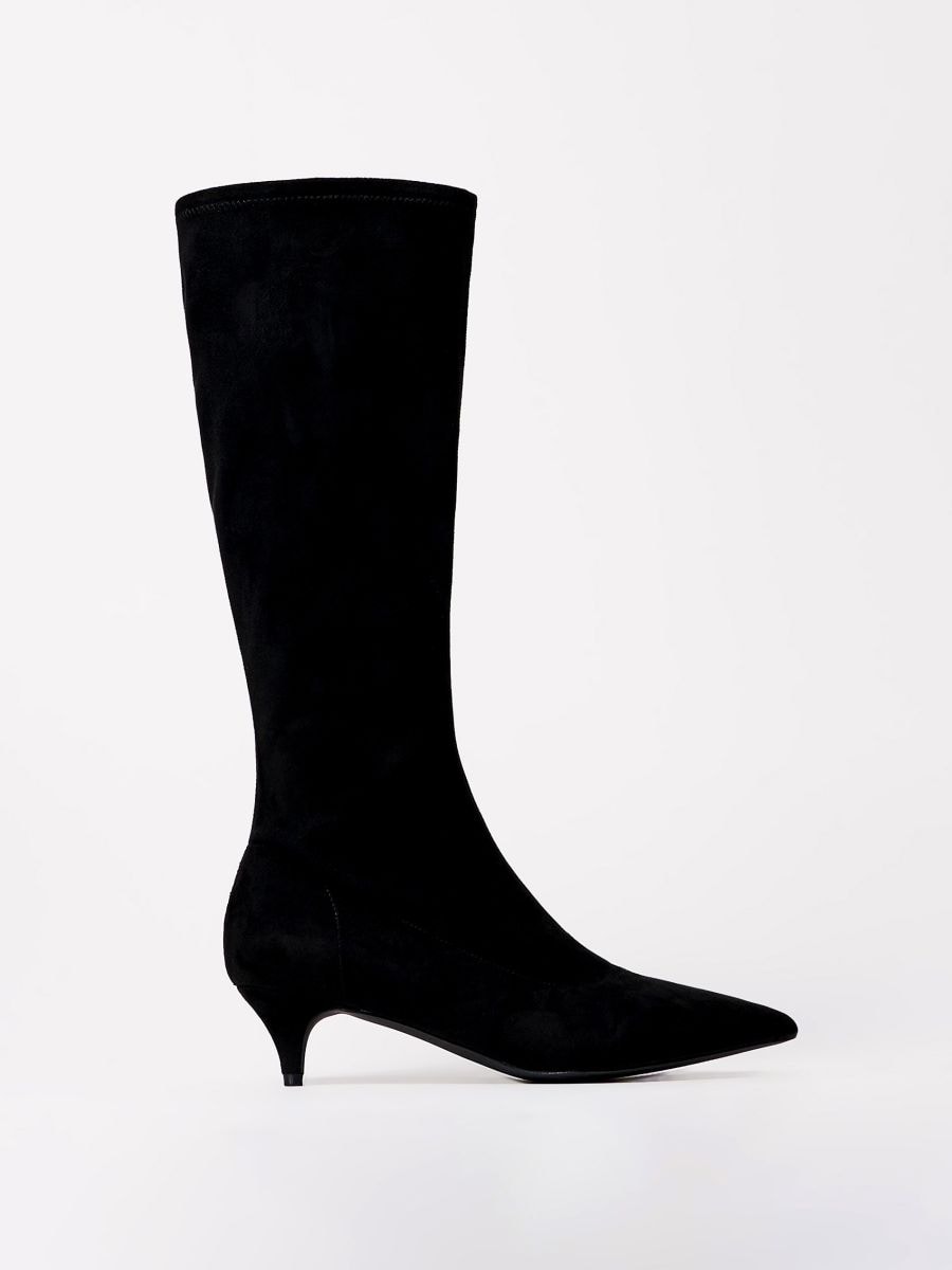 Cizme până la genunchi, cu toc înalt - Negru - MOHITO