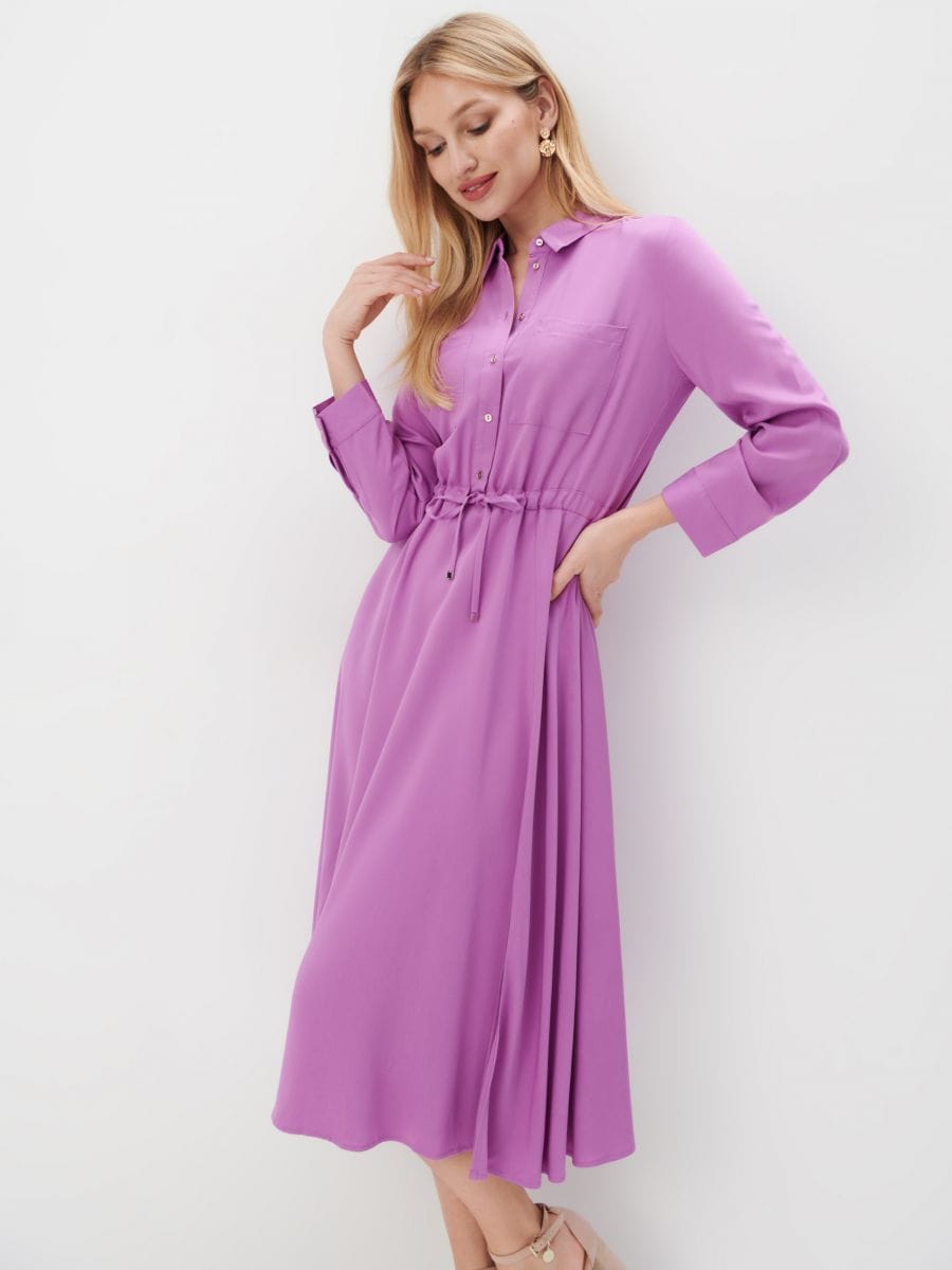 Koszulowa sukienka midi z wiskozy - fioletowy - MOHITO