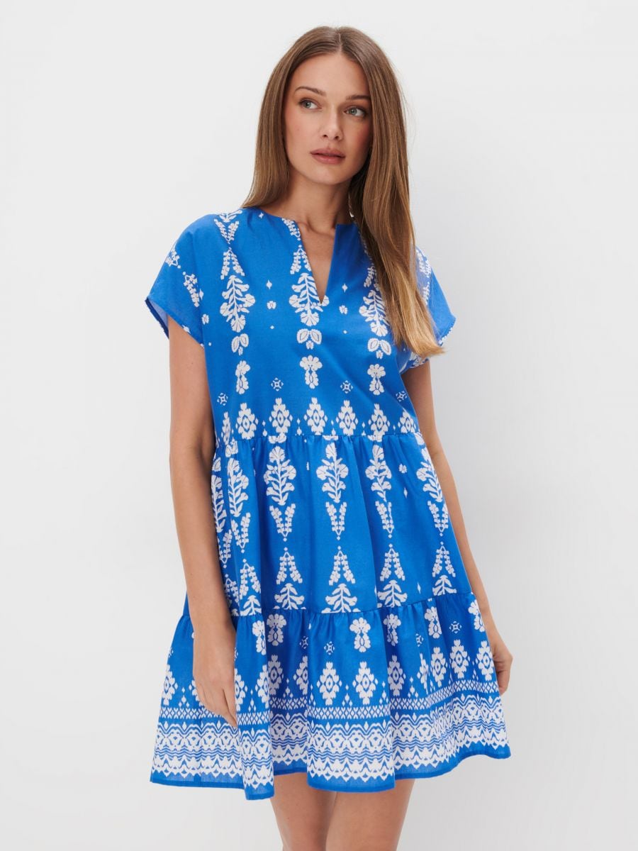 Trapezowa sukienka mini - niebieski - MOHITO