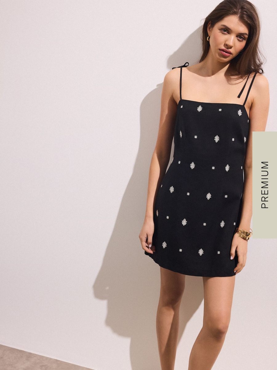 Rochie mini cu bretele - Negru - MOHITO