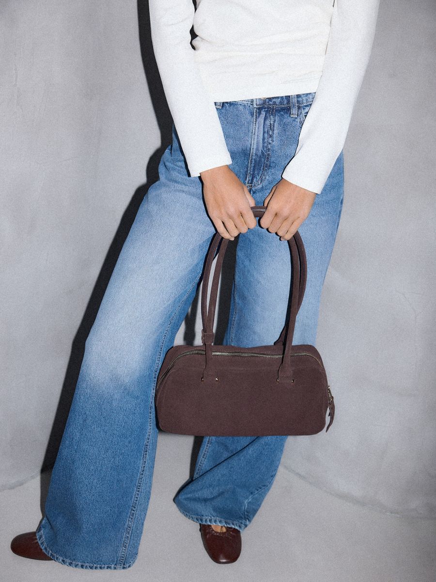 Skórzana torebka - ciemnobrązowy - MOHITO