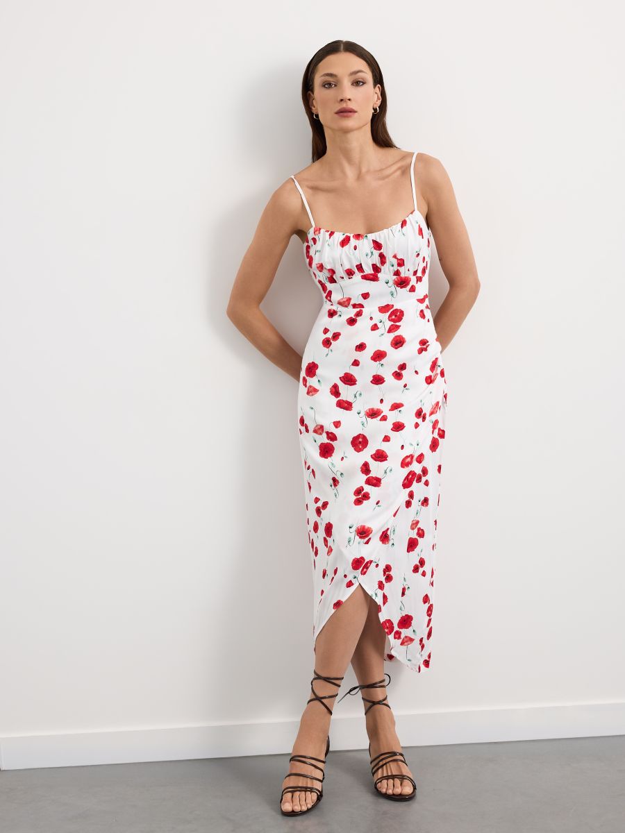 Rochie midi cu bretele - Alb - MOHITO