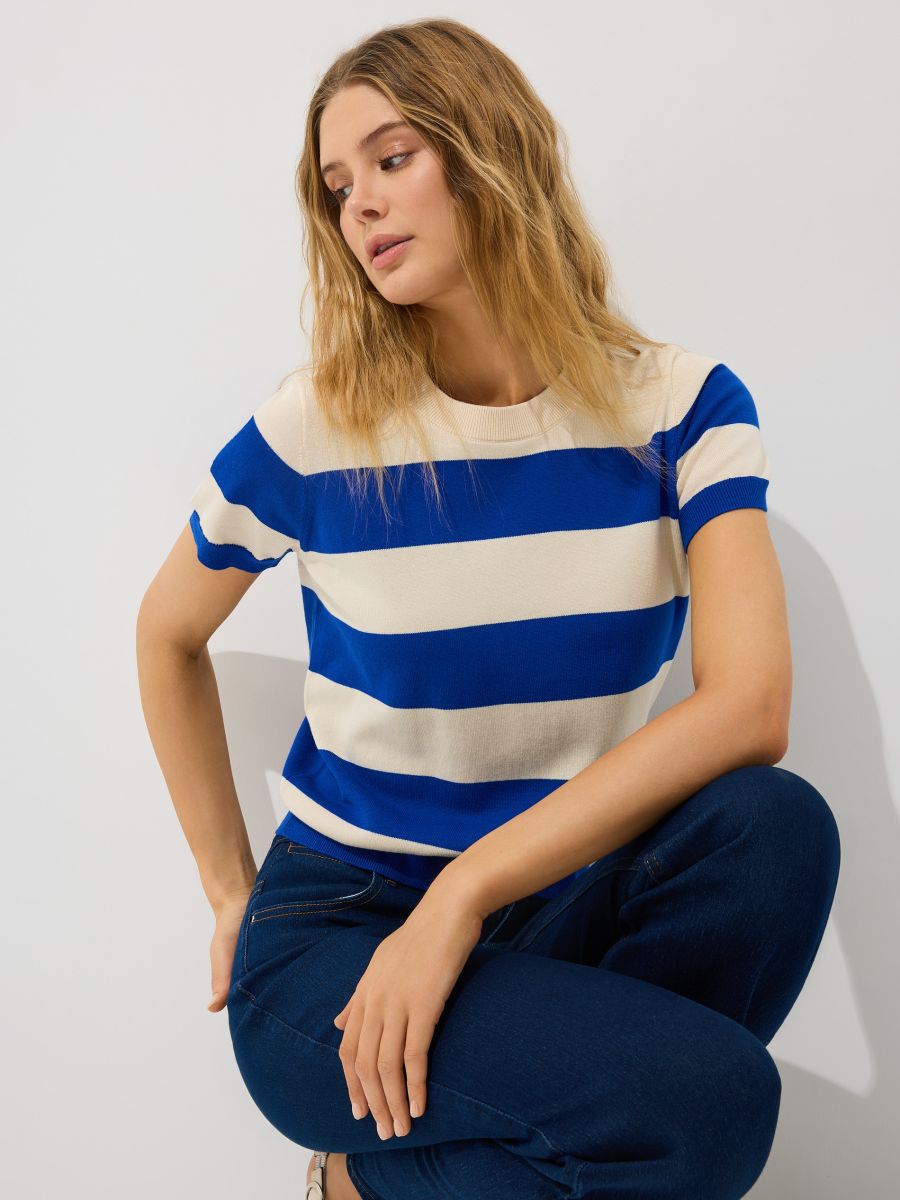 Sweter z krótkim rękawem Sweter z krótkim rękawem - niebieski - MOHITO