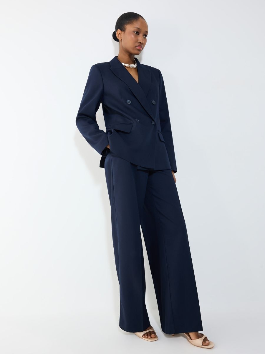 Granatowe spodnie wide leg - granatowy - MOHITO