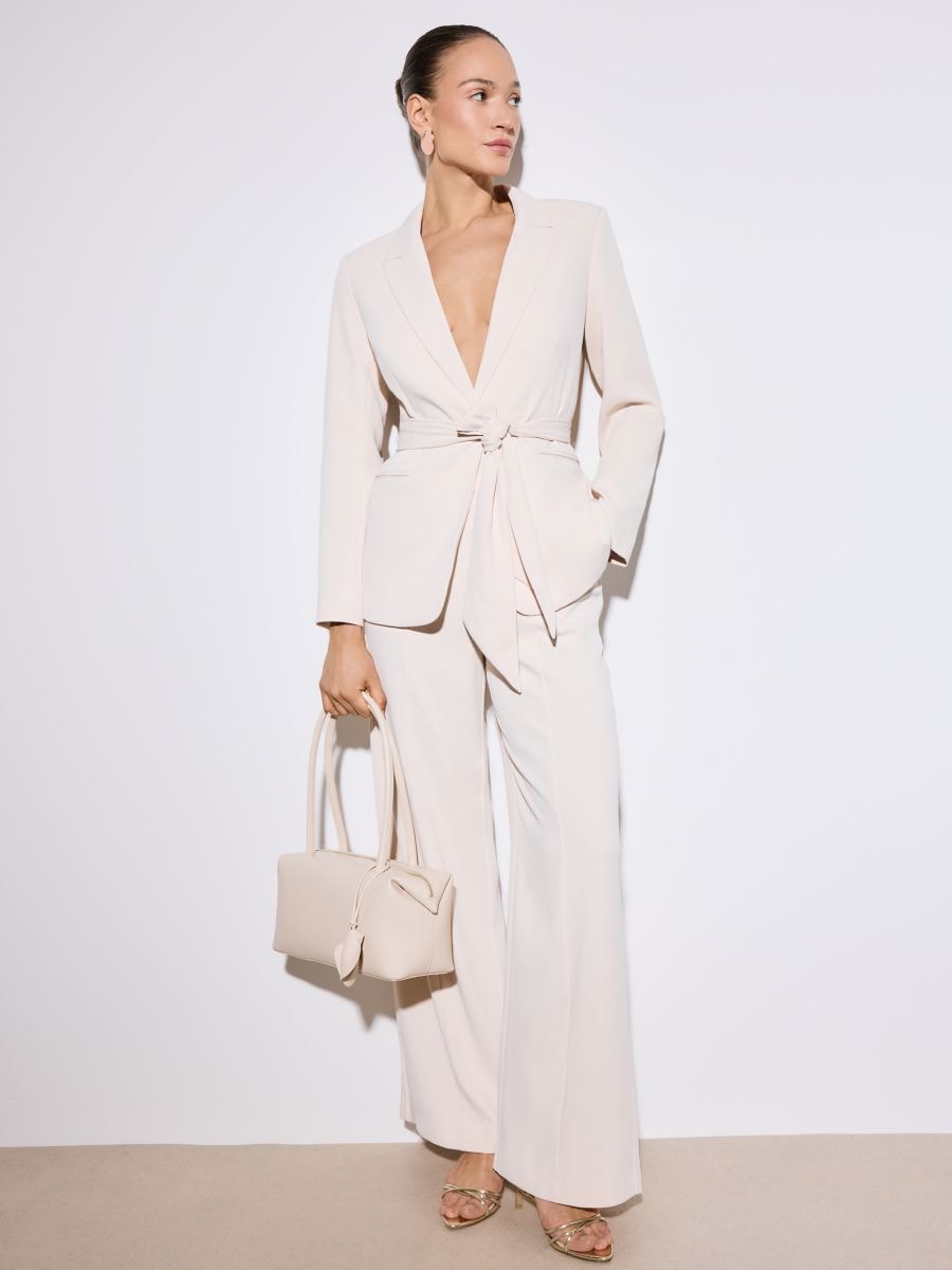 Spodnie wide leg - kremowy - MOHITO