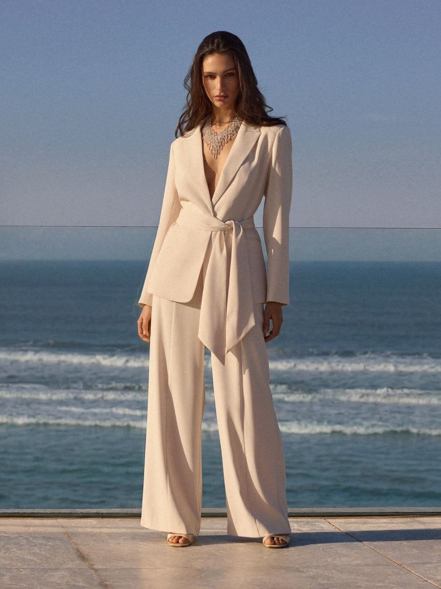 Spodnie wide leg - kremowy - MOHITO