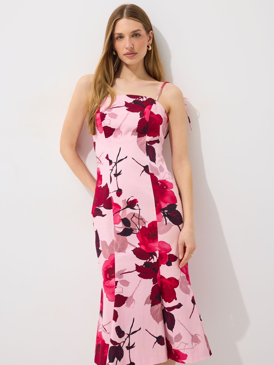 Rochie midi mulată - Roz pal - MOHITO