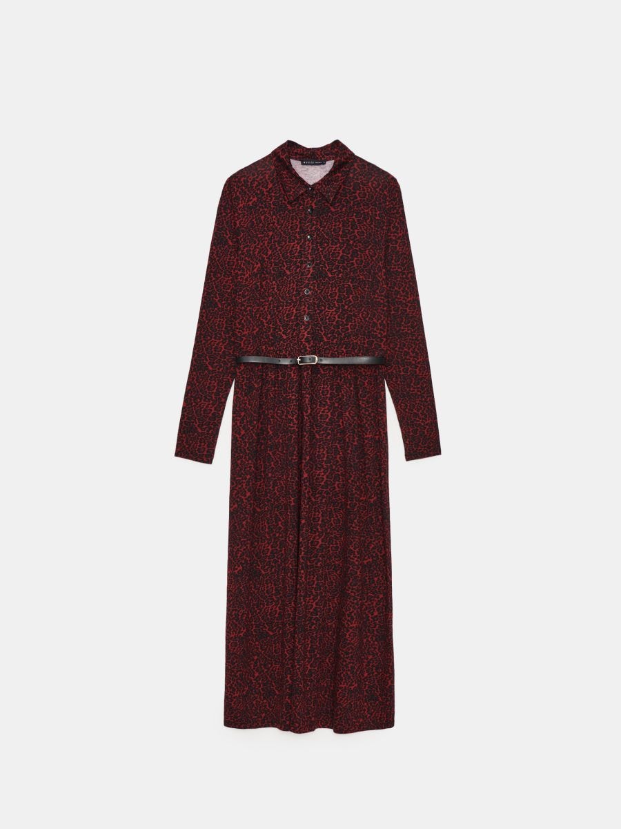 Rochie midi tip cămașă - Roșu - MOHITO