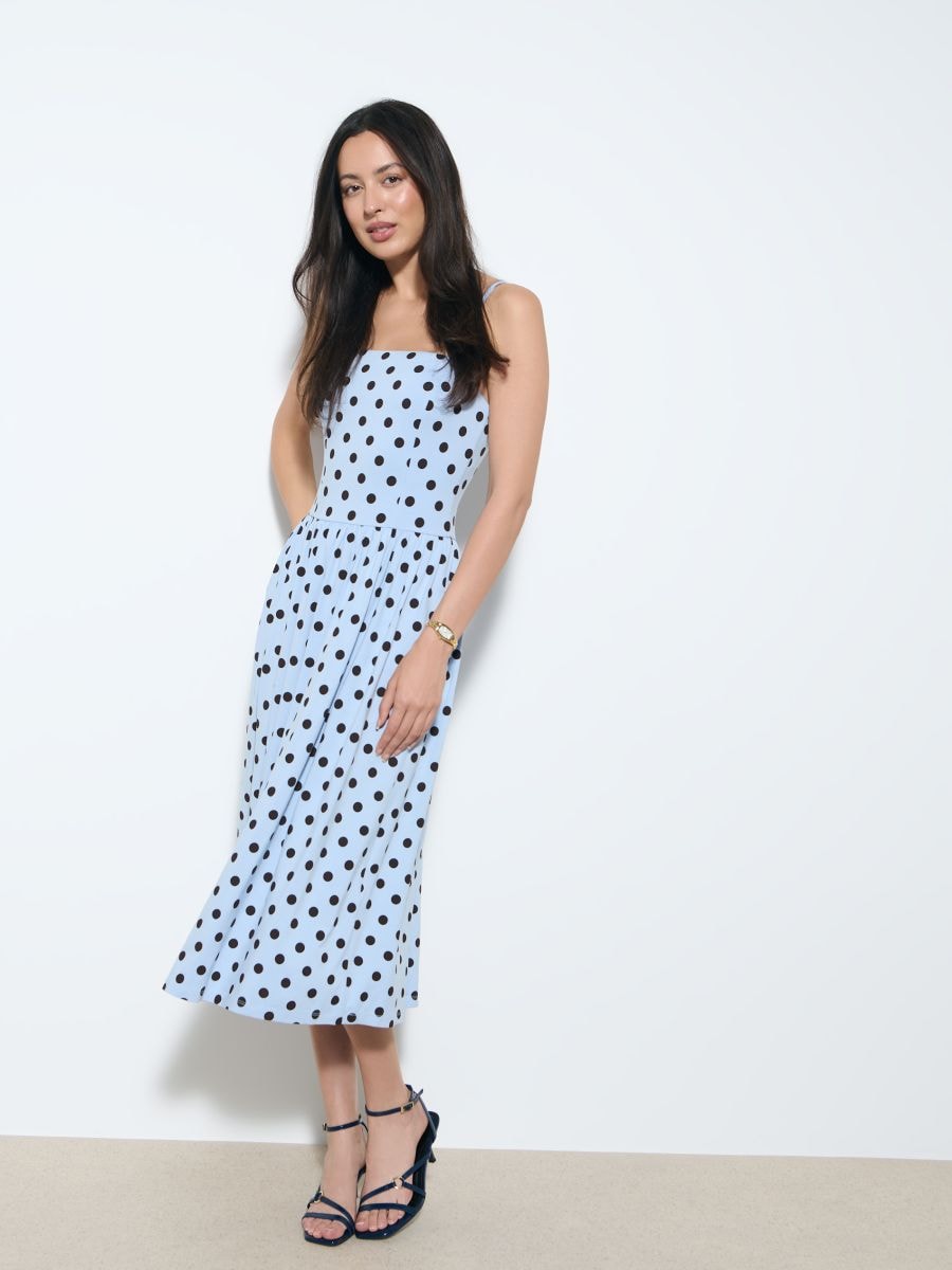 Rochie midi cu buline - Albastru - MOHITO