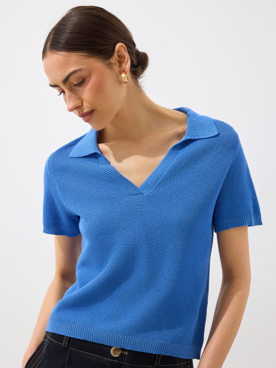 Pulover cu mânecă scurtă - Albastru - MOHITO