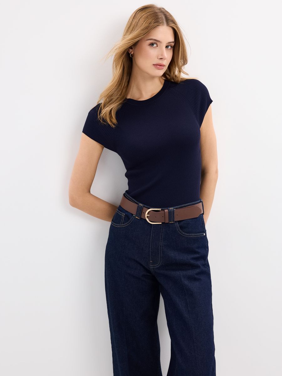 Dopasowany granatowy t-shirt - granatowy - MOHITO