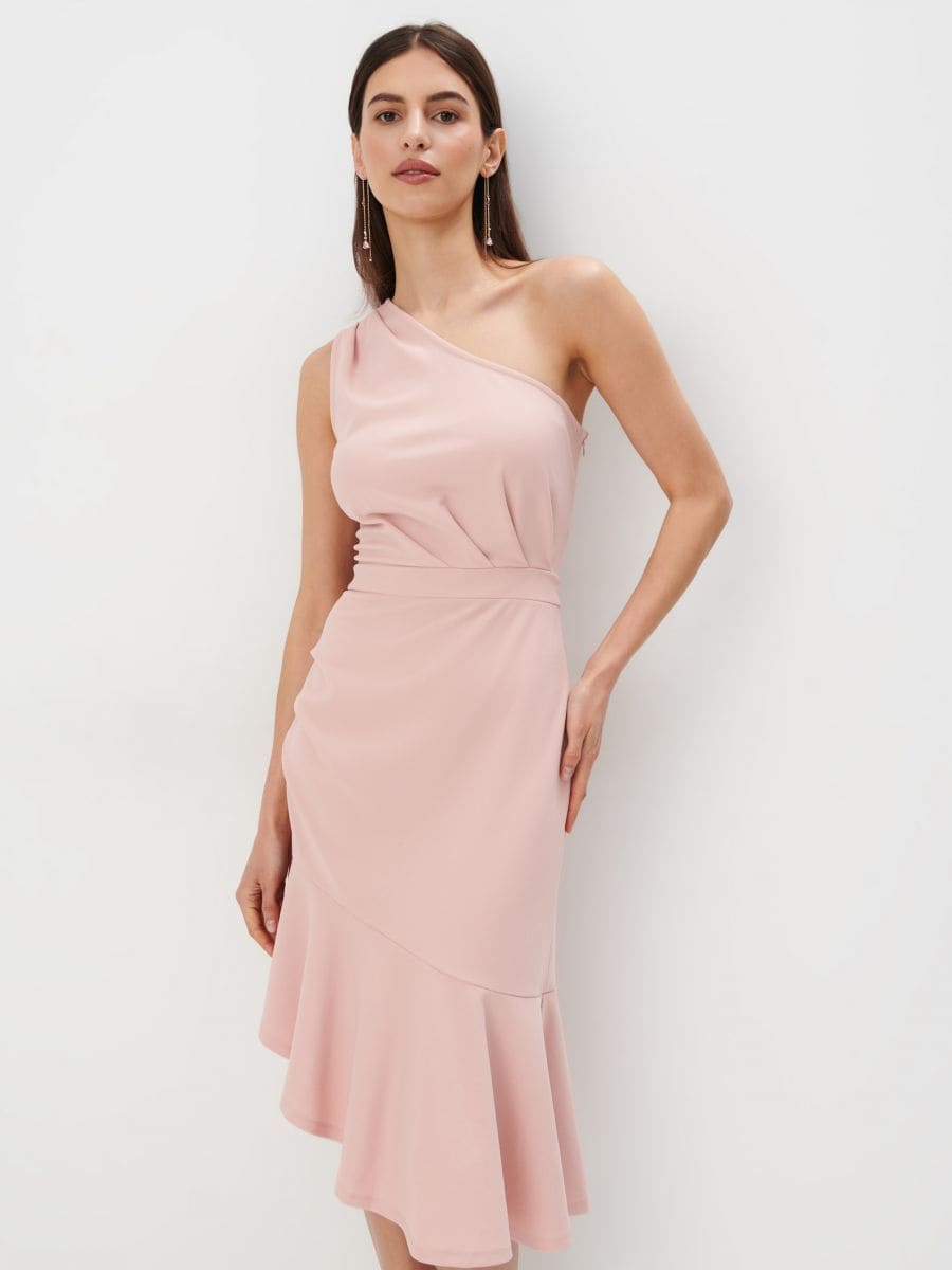 Sukienka midi na jedno ramię - różowy - MOHITO