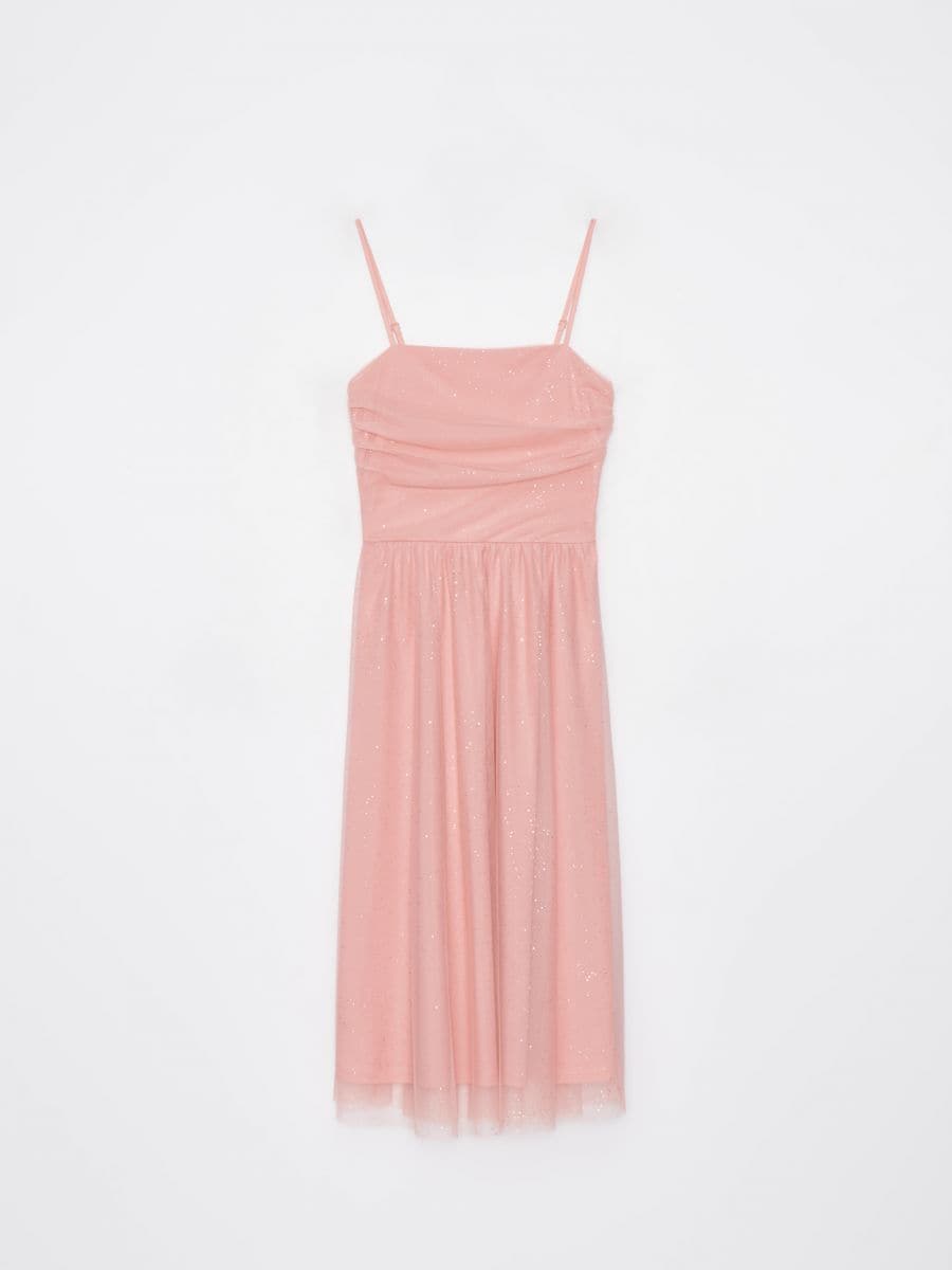 Błyszcząca pudrowa sukienka midi - różowy - MOHITO