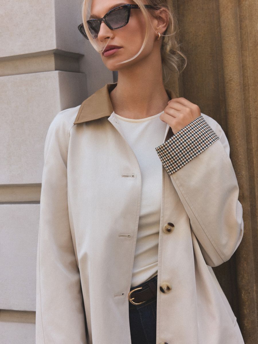 Kurtka z kontrastowym kołnierzem Kurtka z kontrastowym kołnierzem - beżowy - MOHITO