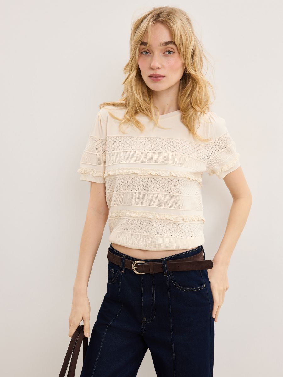 Sweter z krótkim rękawem - kremowy - MOHITO