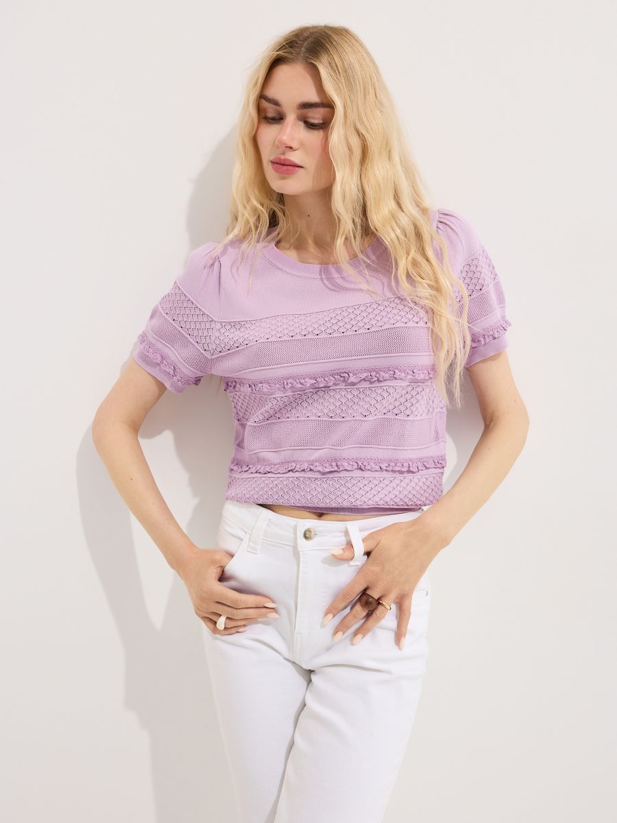 Sweter z krótkim rękawem - lawendowy - MOHITO