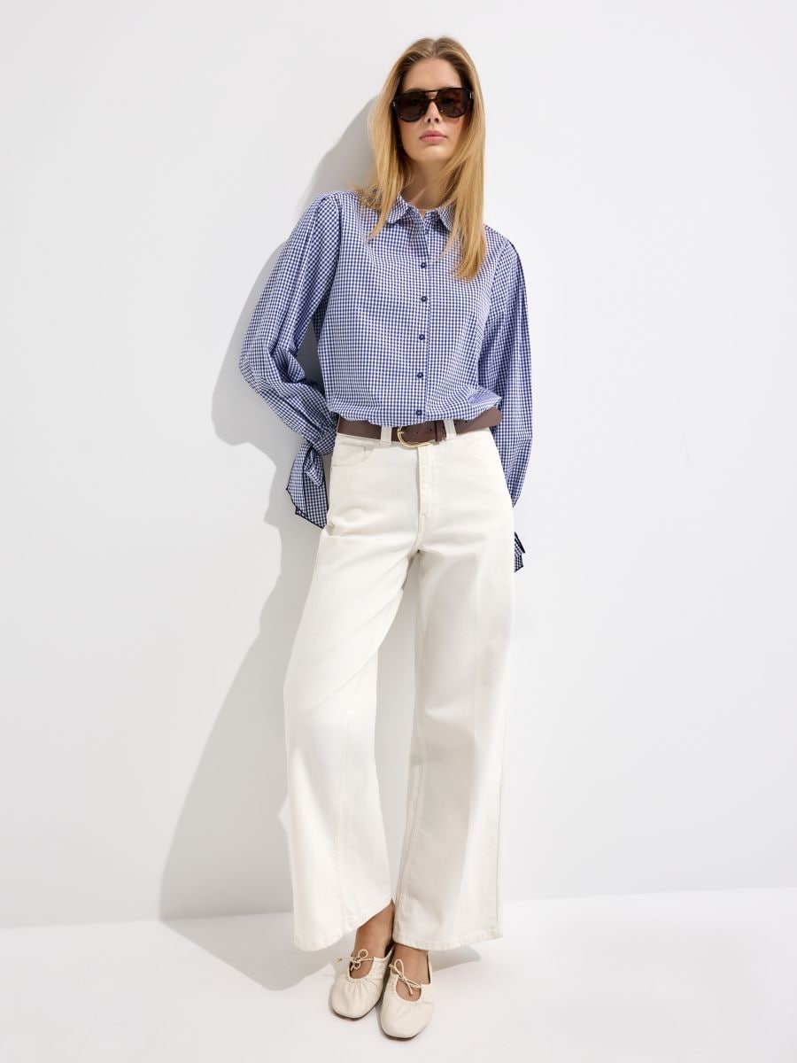 Bawełniana koszula w kratkę - granatowy - MOHITO