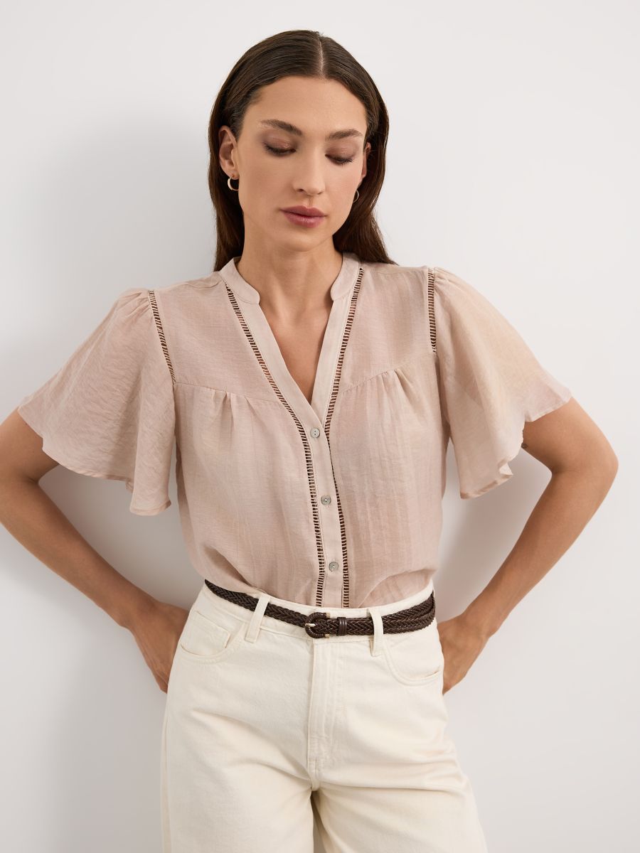 Bluzka z lyocellem - beżowy - MOHITO