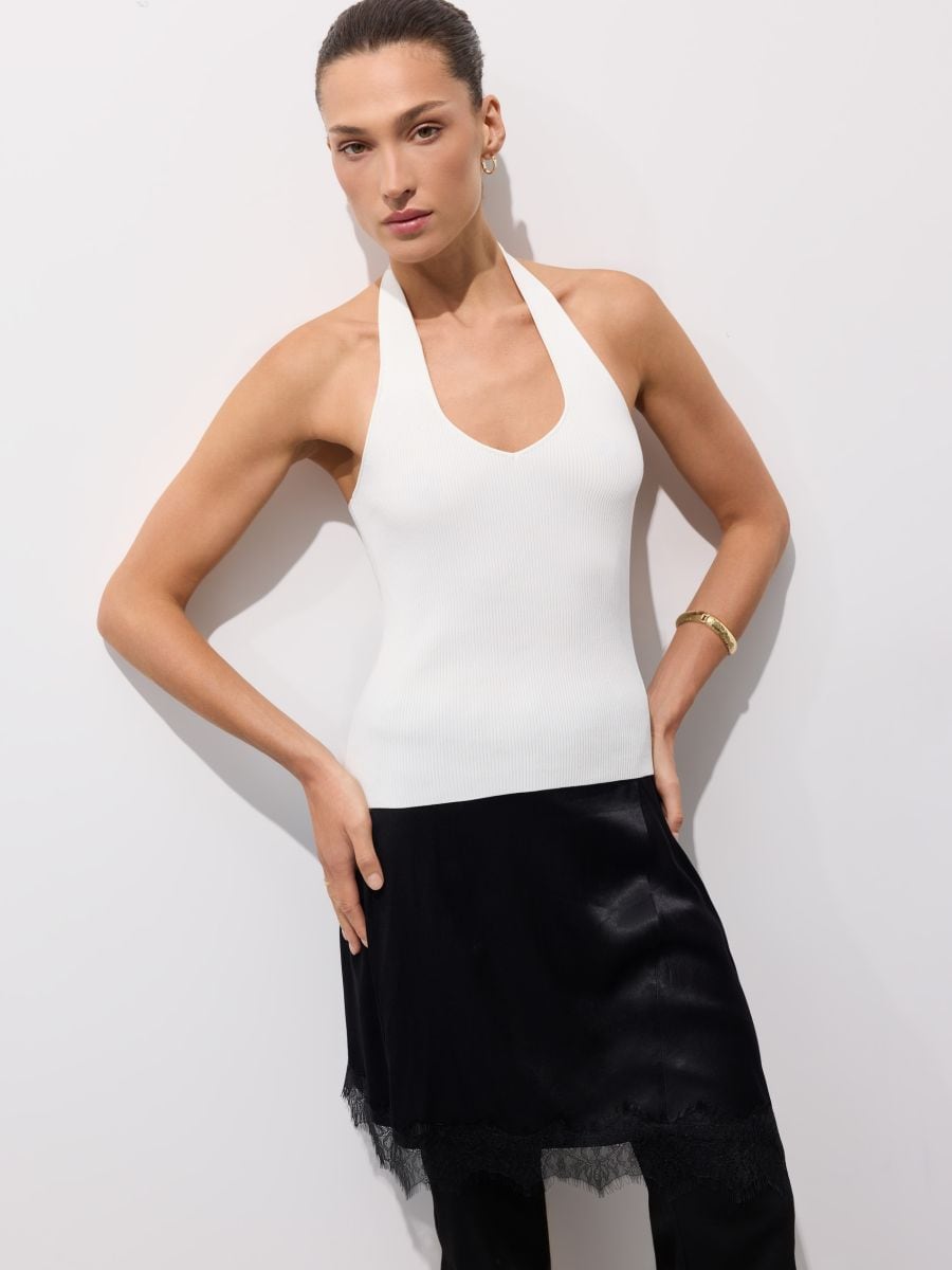 Prążkowany top - kremowy - MOHITO