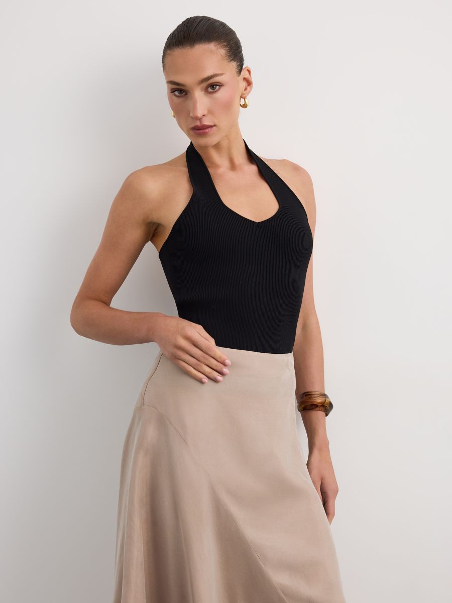 Prążkowany top - czarny - MOHITO