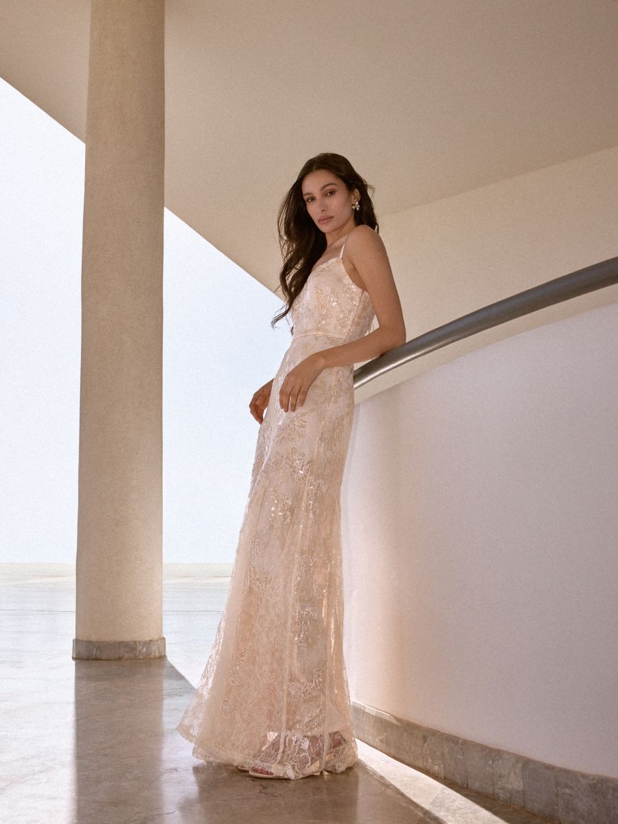 Sukienka maxi na ramiączkach - beżowy - MOHITO