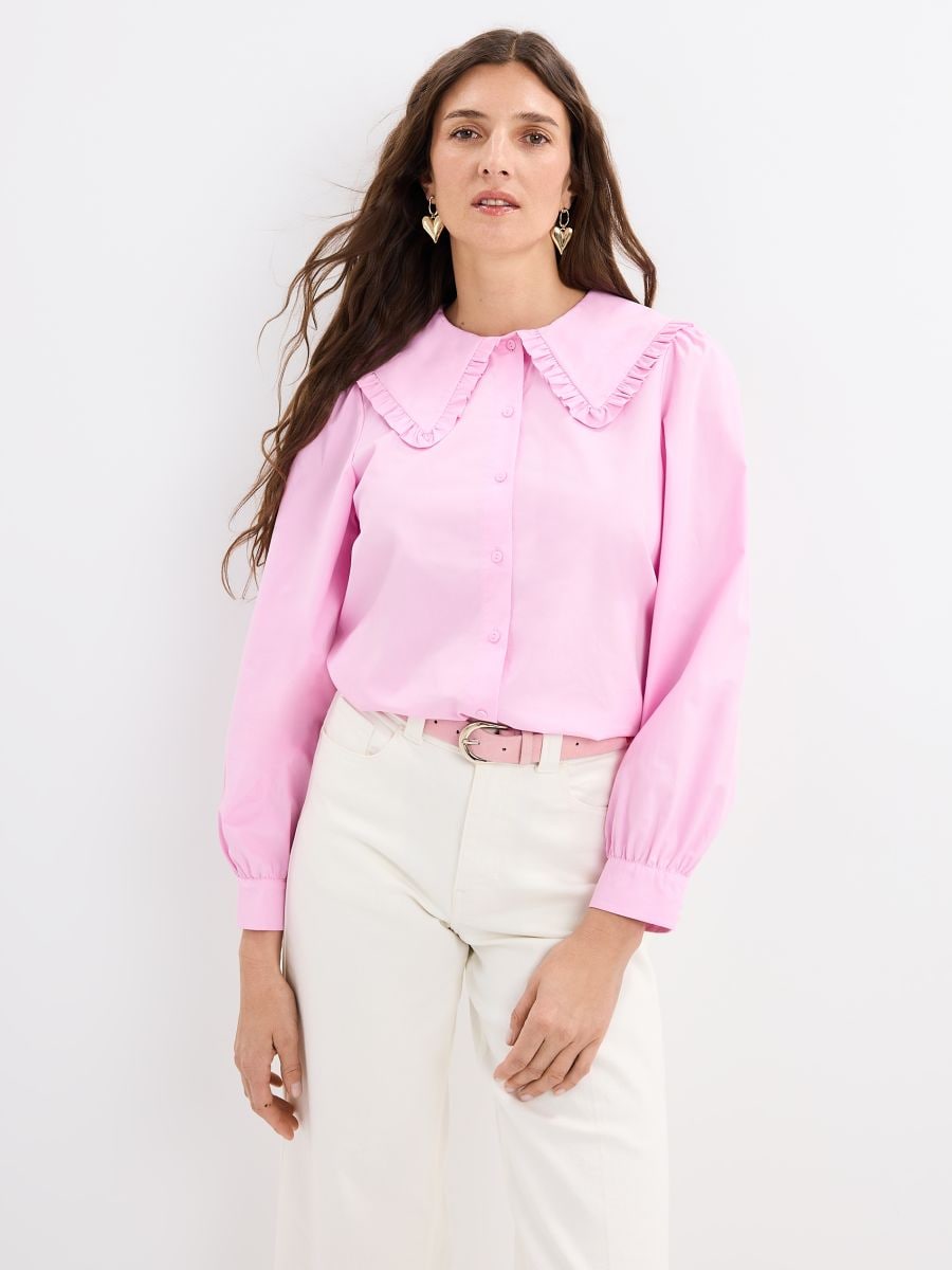 Koszula z ozdobnym kołnierzem - pastelowy różowy - MOHITO