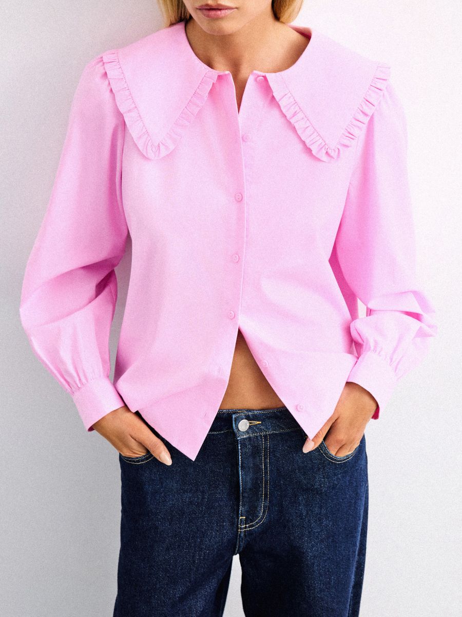 Koszula z ozdobnym kołnierzem - pastelowy różowy - MOHITO