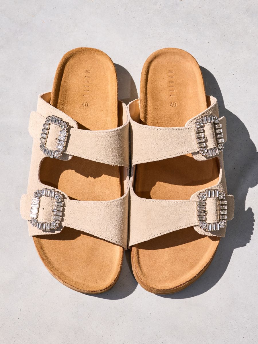 Șlapi din piele - Beige - MOHITO