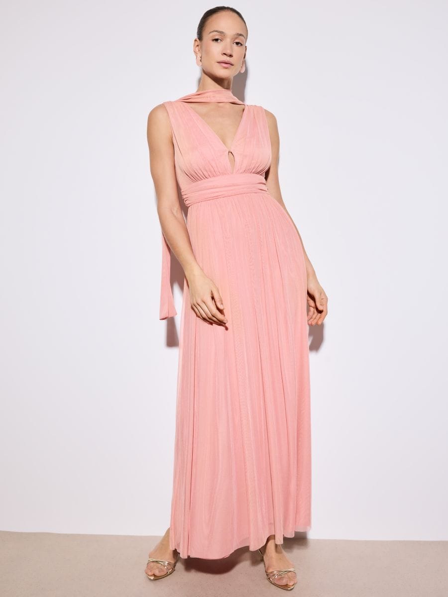 Sukienka maxi z szalem - koralowy - MOHITO