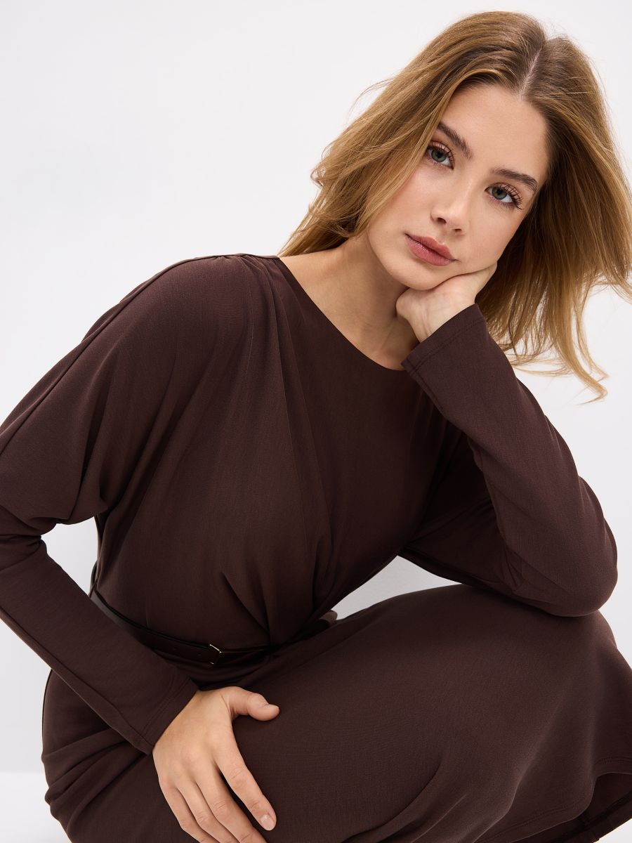 Rochie midi cu curea - Cafeniu - MOHITO